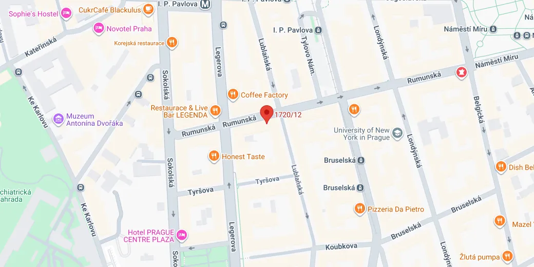 Mapa — Rumunská 1720/12, Praha 2
